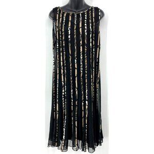Sandra Darren Women Dress Size 10 Black Brown Stripe Sleeveless Lined Mesh Sheer
